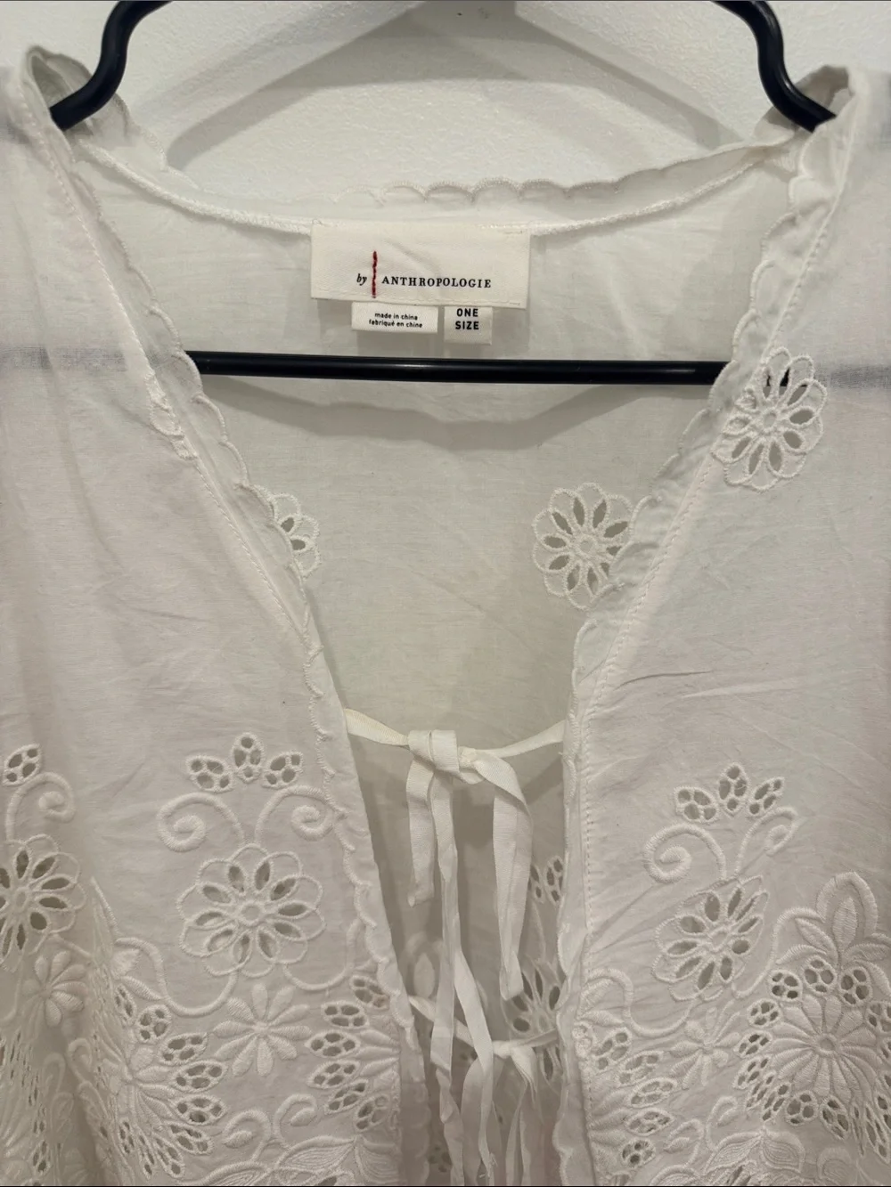 Anthropologie White Eyelet Tie-Front Peasant Blouse